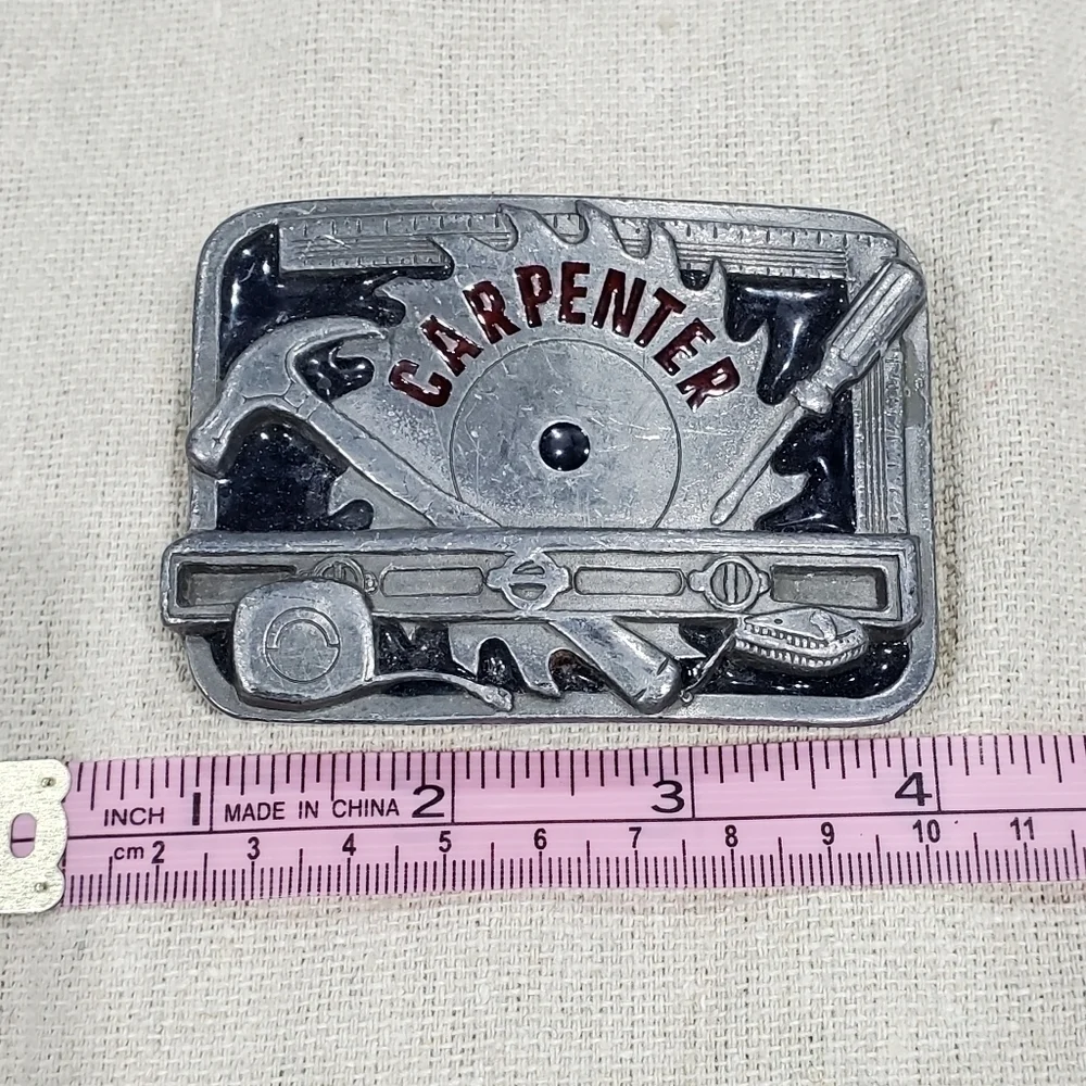 VINTAGE CARPENTER BELT BUCKLE SILVER METAL C&J INC 1994